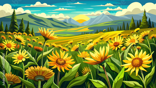 field of balsam root flowers Very beautiful