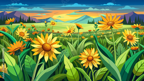 field of balsam root flowers Very beautiful