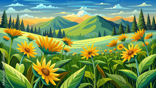 field of balsam root flowers Very beautiful