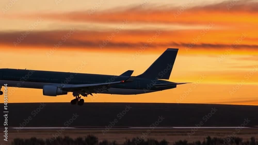 custom made wallpaper toronto digitalAirplane soars against bright sunset sky, preparing for landing on airstrip