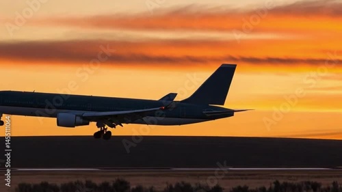 Wallpaper Mural Airplane soars against bright sunset sky, preparing for landing on airstrip Torontodigital.ca