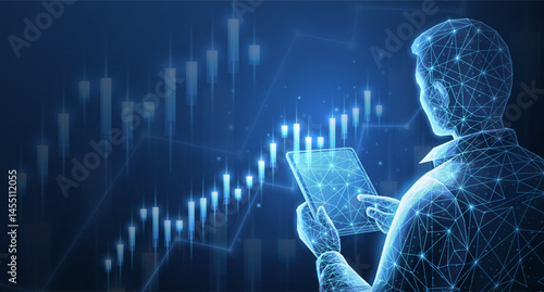 Broker trader analyzing currency exchange and stock market charts.