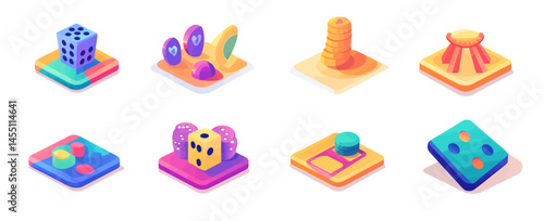 Modern illustration showcases a set of board games, such as domino, chess, and puzzle, in cartoon colors and flat design, highlighting different types of leisure activities