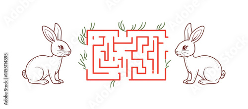 Enable the bunny to pass through the maze and find the carrot, then feed the hungry pet in the labyrinth, a straightforward puzzle for children and parents with an answer