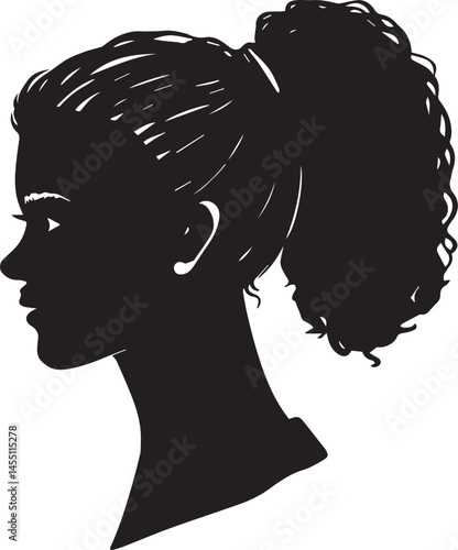Elegant Silhouette: A striking profile captures a woman with a stylish ponytail, offering a classic and timeless representation of beauty and grace.