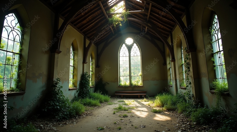 Fototapeta premium Serenity in Ruin: The Haunting Churchyard