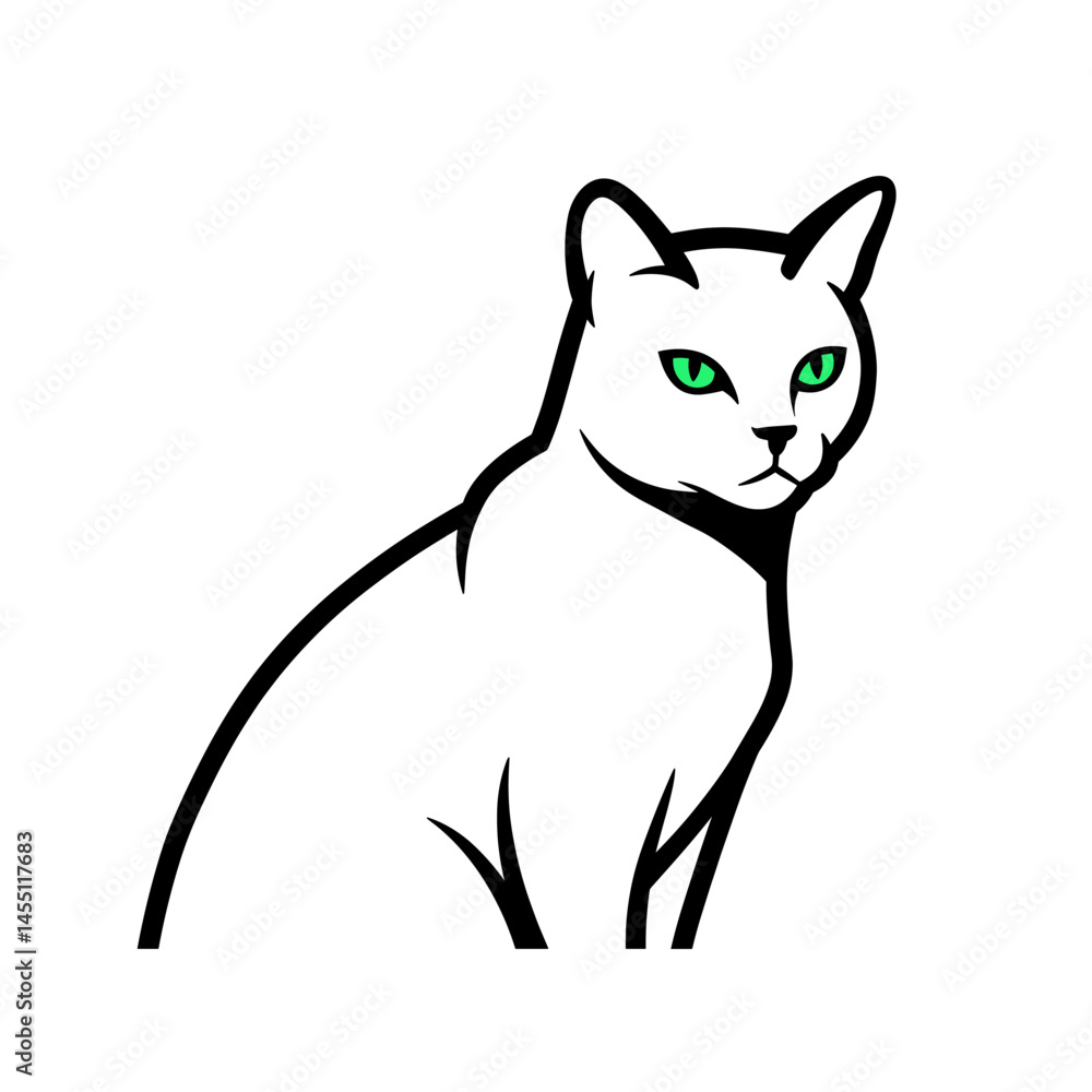 Graceful Cat: A sleek and elegant feline, rendered in a minimalist style with striking green eyes, exudes an air of sophistication and poise, a symbol of domestic tranquility and feline grace. Graceful Cat: A sleek and elegant feline, rendered in a minimalist style with striking green eyes, exudes an air of sophistication and poise, a symbol of domestic tranquility and feline grace.
