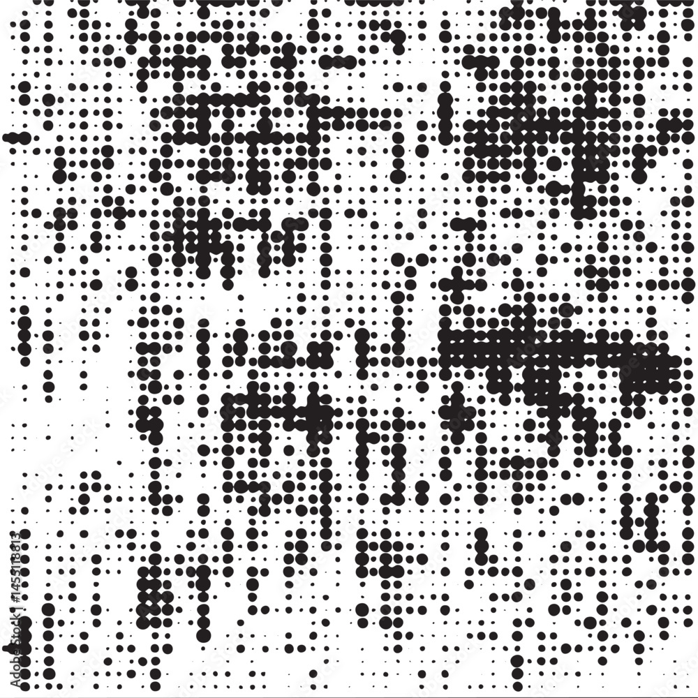 A dense abstract portrait composed of numerous small black dots forms a human face. A dense abstract portrait composed of numerous small black dots forms a human face.