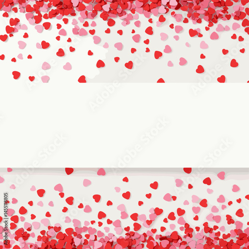 Heartfelt Reverie: A cascade of crimson and rosy hearts descends upon a pristine canvas, crafting a romantic backdrop for heartfelt messages or designs, evoking the spirit of love and affection.