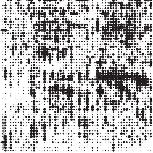 A dense abstract portrait composed of numerous small black dots forms a human face.