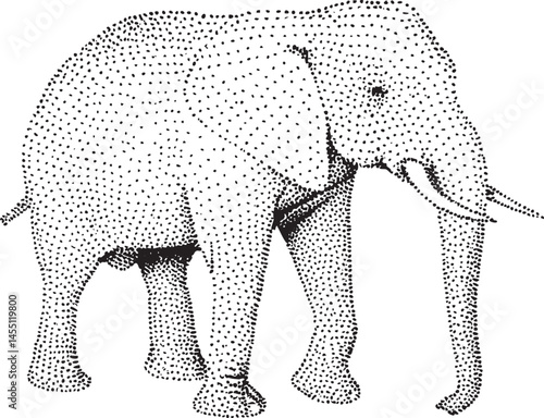 A stylized black and white elephant stands confidently against a plain white background.