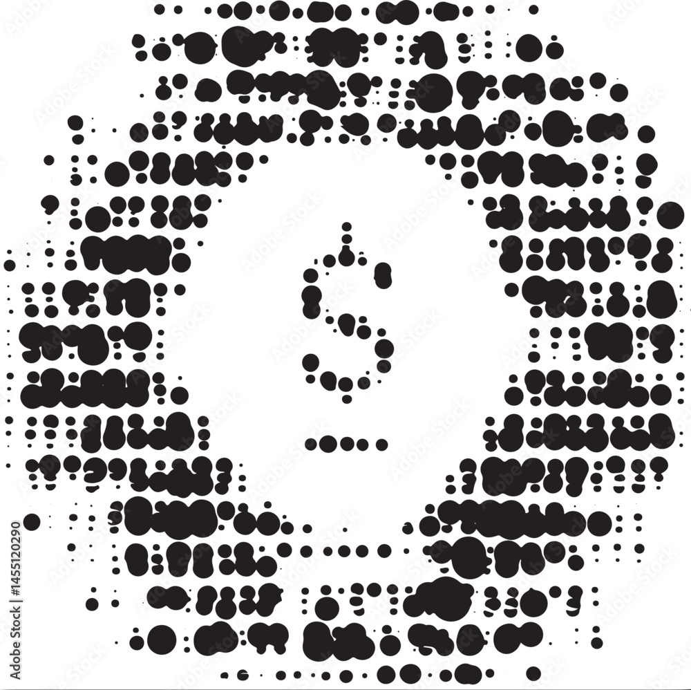 A monochrome portrait depicts a smiling face constructed from numerous dark dots. A monochrome portrait depicts a smiling face constructed from numerous dark dots.