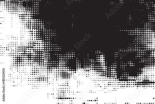 A blurred abstract portrait showcases a human face with scattered dots and tonal variations.