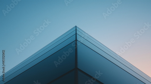 Modern Minimalist Architecture with Sunset Reflection
