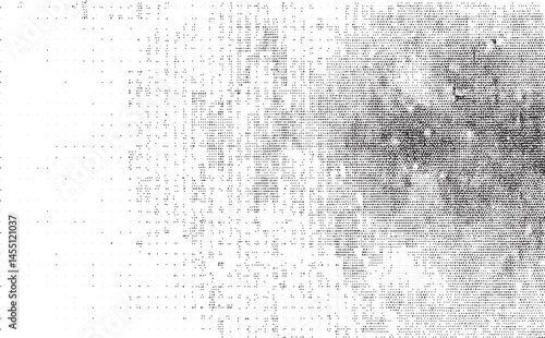A dense textured black and white of intricate dots dominates the frame.