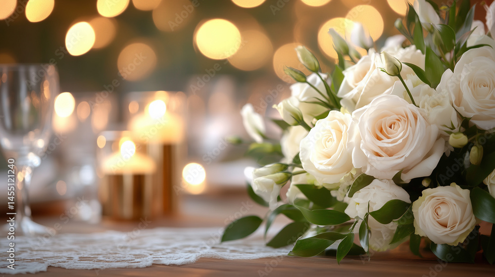 Obraz premium Elegant Wedding Table Setting with Roses and Candlelight 