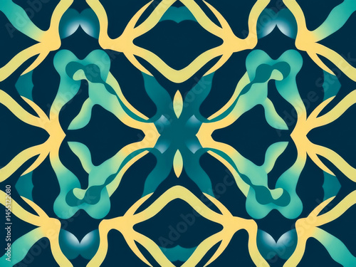 Obraz na płótnie A colorful abstract design with a blue and yellow background. The design is made up of many small shapes and lines w salonie