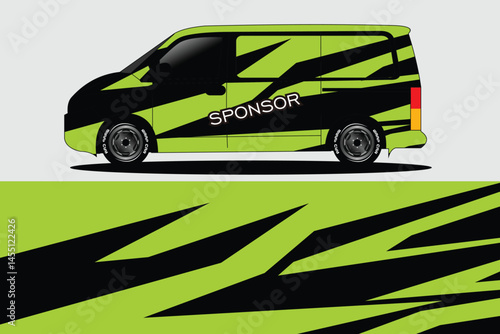 Van with dynamic green and black design on display