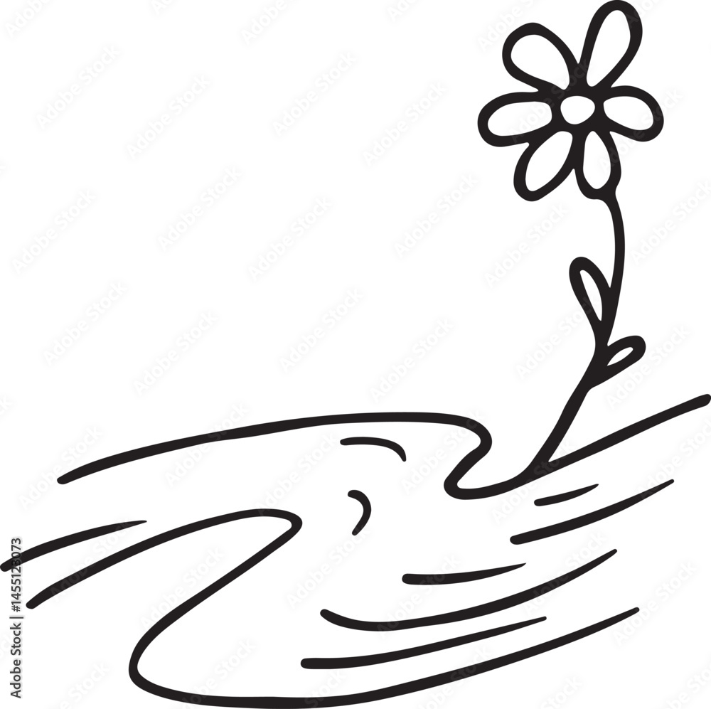 Fototapeta premium A delicate flower blooms gracefully from a flowing stream.