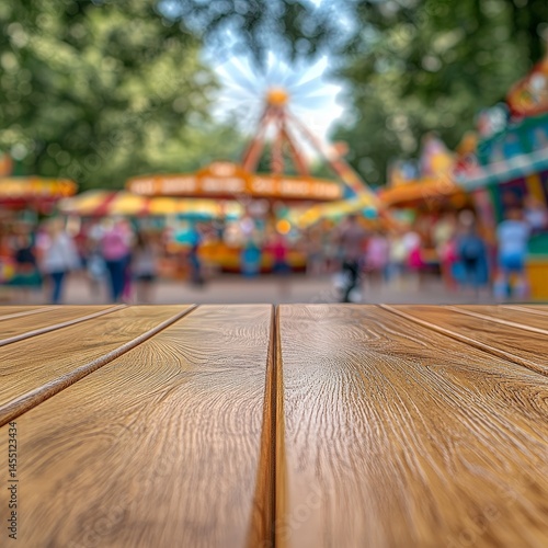 Wallpaper Mural Wooden Table in the Foreground with a Blurry Outdoor Festival Background Torontodigital.ca