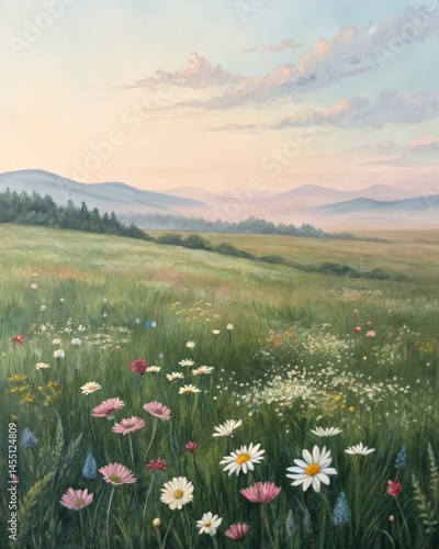 An open meadow dotted with wildflowers each flower representing a different idea blooming spontaneously as one walks through the landscape of the mind.