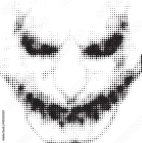 A stylized black-and-white portrait of a face constructed from numerous small dots.