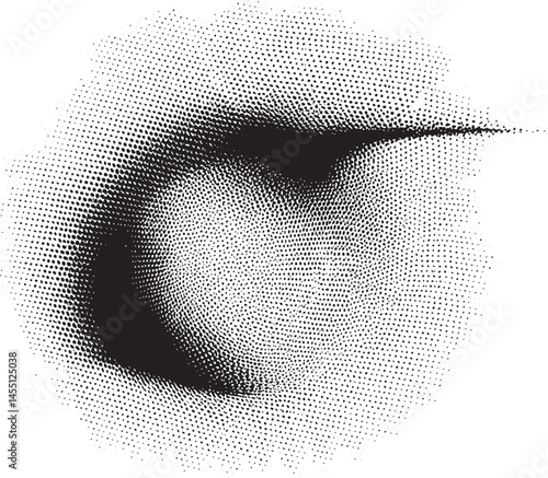A stark black-and-white close-up reveals a single eye with intricate dot .