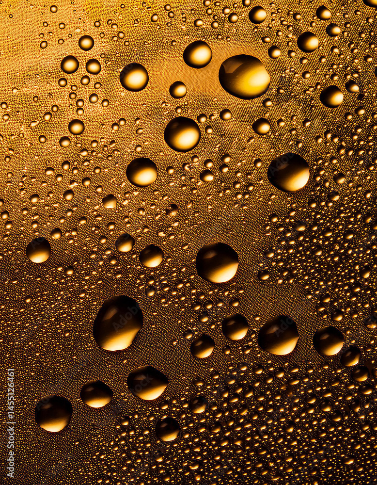 Close up of water droplets on a golden surface, creating a textured, abstract background. Close up of water droplets on a golden surface, creating a textured, abstract background.