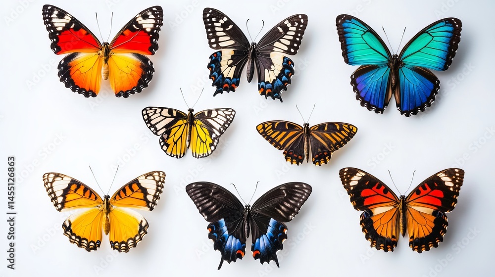 Beautiful colorful butterflies collection white background vivid insect wings nature art red blue Beautiful colorful butterflies collection white background vivid insect wings nature art red blue