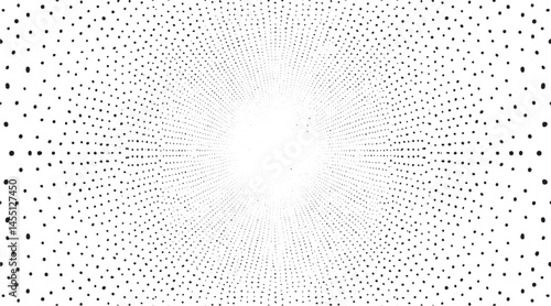 A radiant white circle emanates from a dense field of tiny dots.