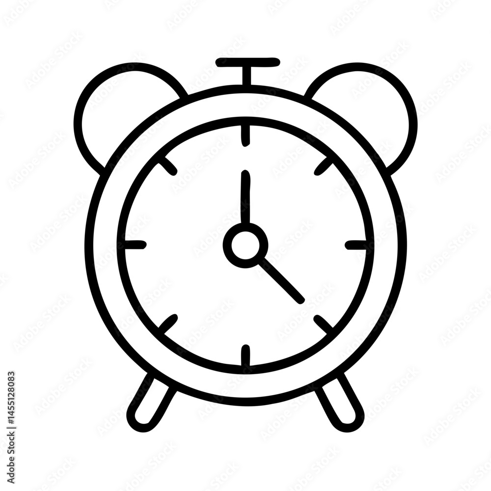 black and white outline icon of classic alarm clock with ringing bells, minimal symbol of sleep schedule, wake time and healthy bedtime routine black and white outline icon of classic alarm clock with ringing bells, minimal symbol of sleep schedule, wake time and healthy bedtime routine