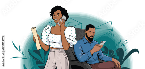 Office Communication: Colleagues Handling Business Calls

