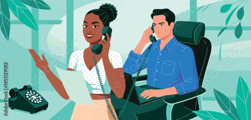 Office Communication: Colleagues Handling Business Calls

