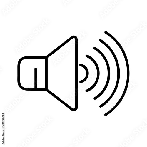 black and white outline icon of speaker with sound waves, volume symbol related to sleep noise control and restful nighttime environment