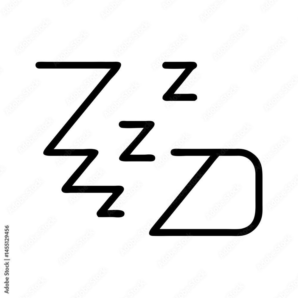 black and white outline icon with stylized Z letters and D shape, minimal sleep symbol, concept of rest and healthy bedtime black and white outline icon with stylized Z letters and D shape, minimal sleep symbol, concept of rest and healthy bedtime