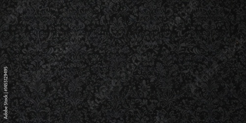Intricate black damask wallpaper; seamless gothic floral vines , rococo, black and white