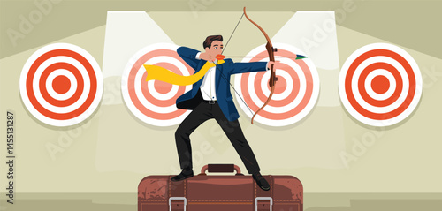 Strategic Targeting: Businessman Aiming for Business Goals
