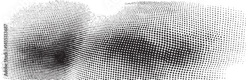 A stark monochromatic portrait reveals a detailed eye with intricate dot .