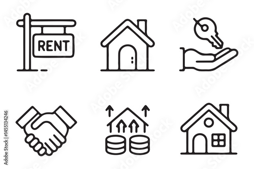 Simple Line Icons Representing Real Estate Transactions