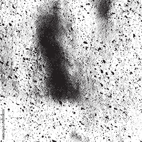 A solitary figure emerges from a textured speckled black void.