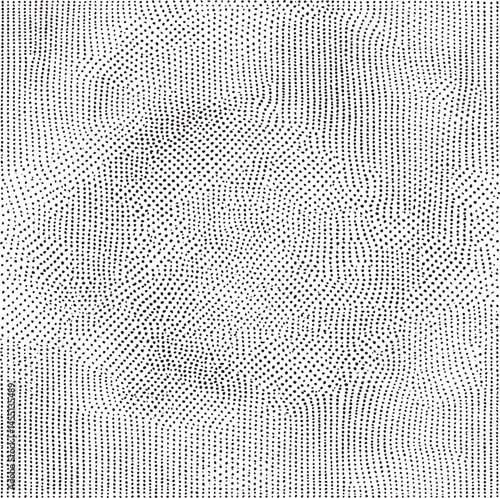 A dense textured of closely spaced dots creates a dynamic wave effect across a white background.
