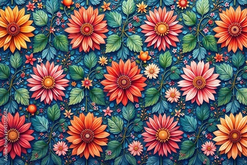 Intricate floral pattern, repeating seamlessly , pattern, print