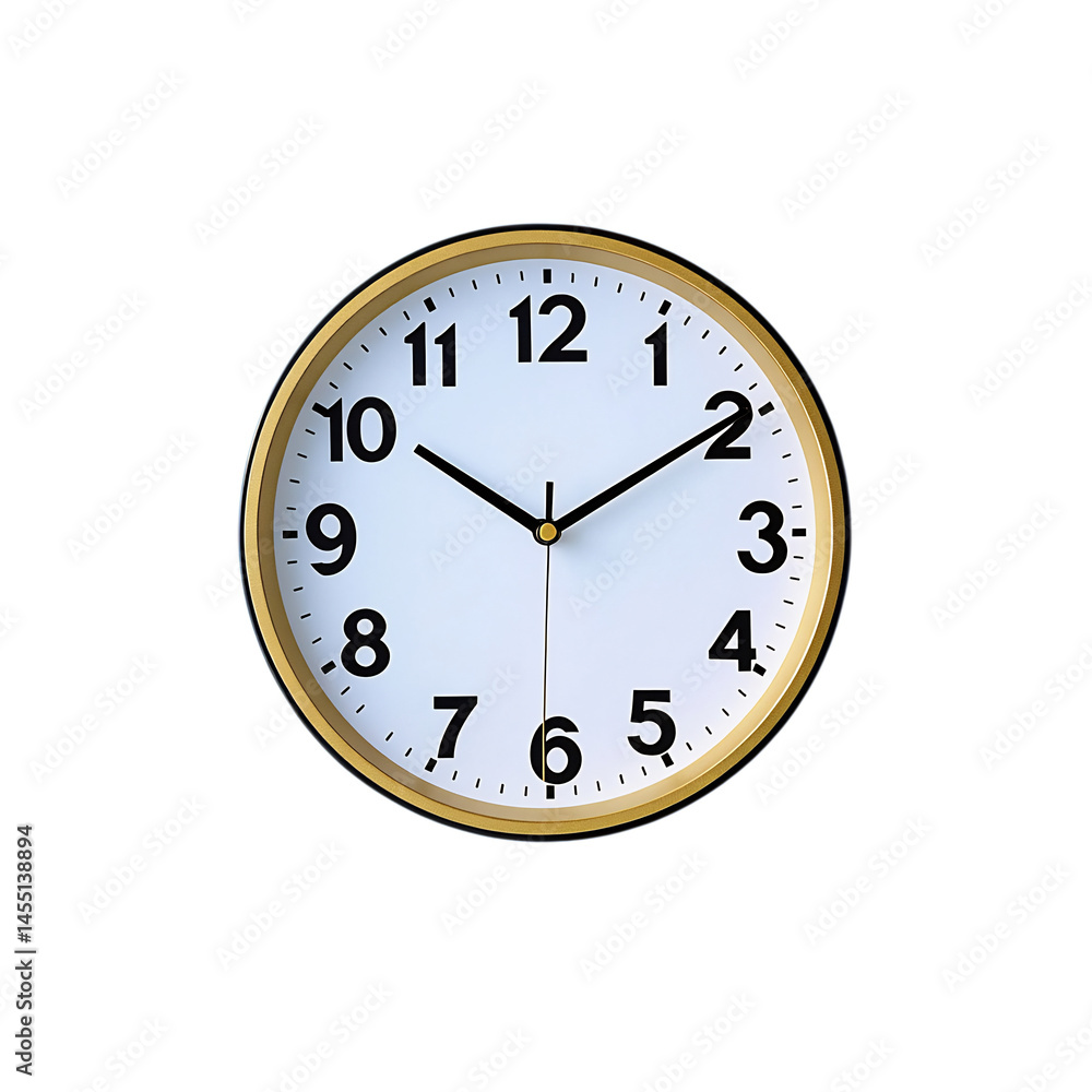 Contemporary Gold Frame Wall Clock Isolated on Transparent Background Contemporary Gold Frame Wall Clock Isolated on Transparent Background