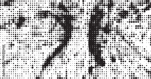 A solitary figure emerges from a textured speckled background.