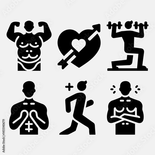 Warm-Up & Cardio Black & White Icon Set Plus Size Women, Plus Size Fitness, Plus Size Men, Workout, Lift Weights, Gym Dumbbell, Workout Gym, Weightlifting, Resistance Training, Exercise