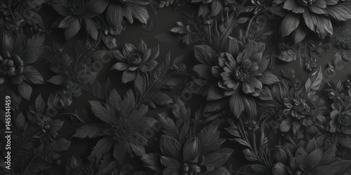 Intricate charcoal floral pattern, abstract botanicals, dark tone, abstract