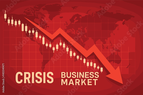 Drop arrow crisis business market background design template. Economy financial crash concept
