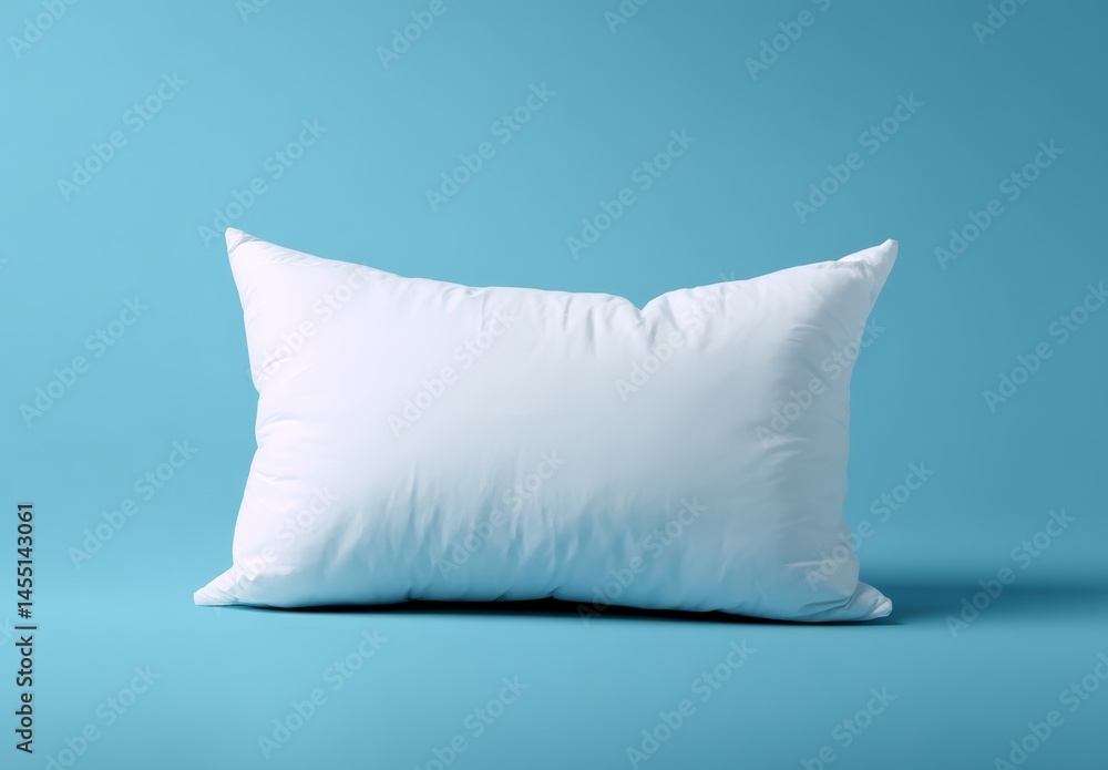 White pillow on turquoise background displaying soft and comfortable textile White pillow on turquoise background displaying soft and comfortable textile