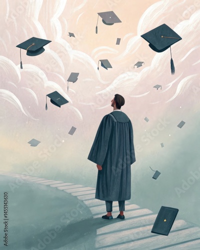 A scene of someone at a graduation ceremony proudly wearing robes embodying the culmination of years of effort and the transition to a new selfconcept connected to