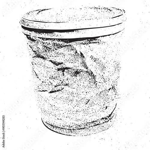 A weathered gray plastic container sits upright on a surface.